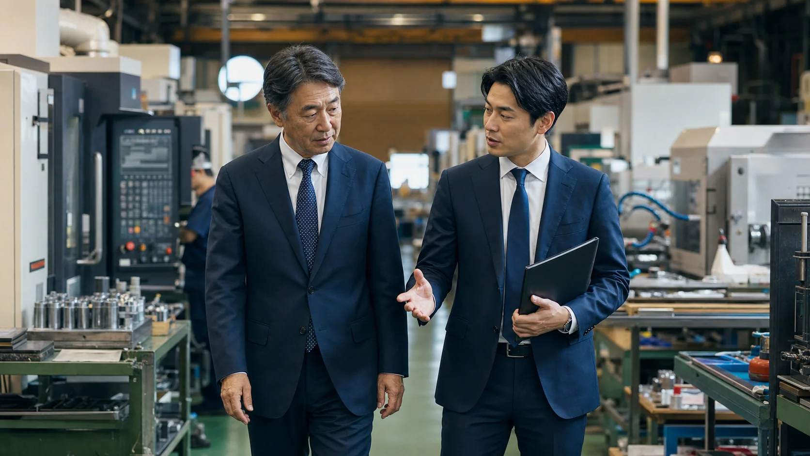 製造現場の設備と技術を確認する様子