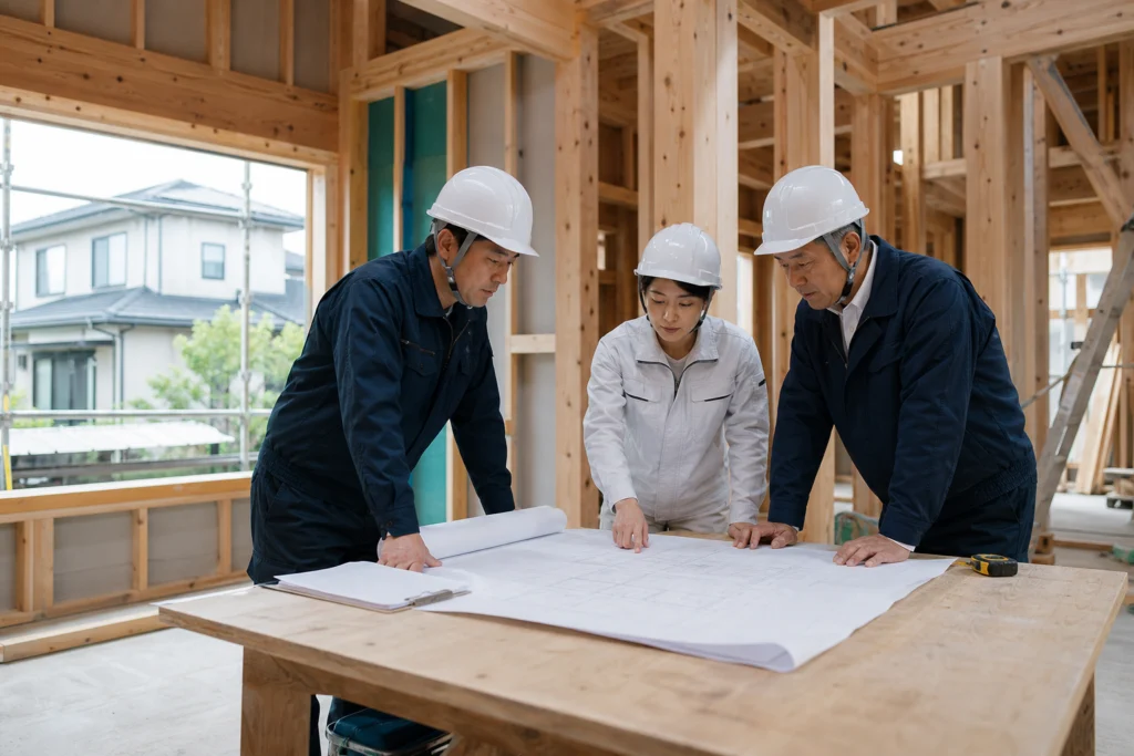 注文住宅会社のM&Aで未成工事と設計図を確認する現場責任者・建築士・会社経営者