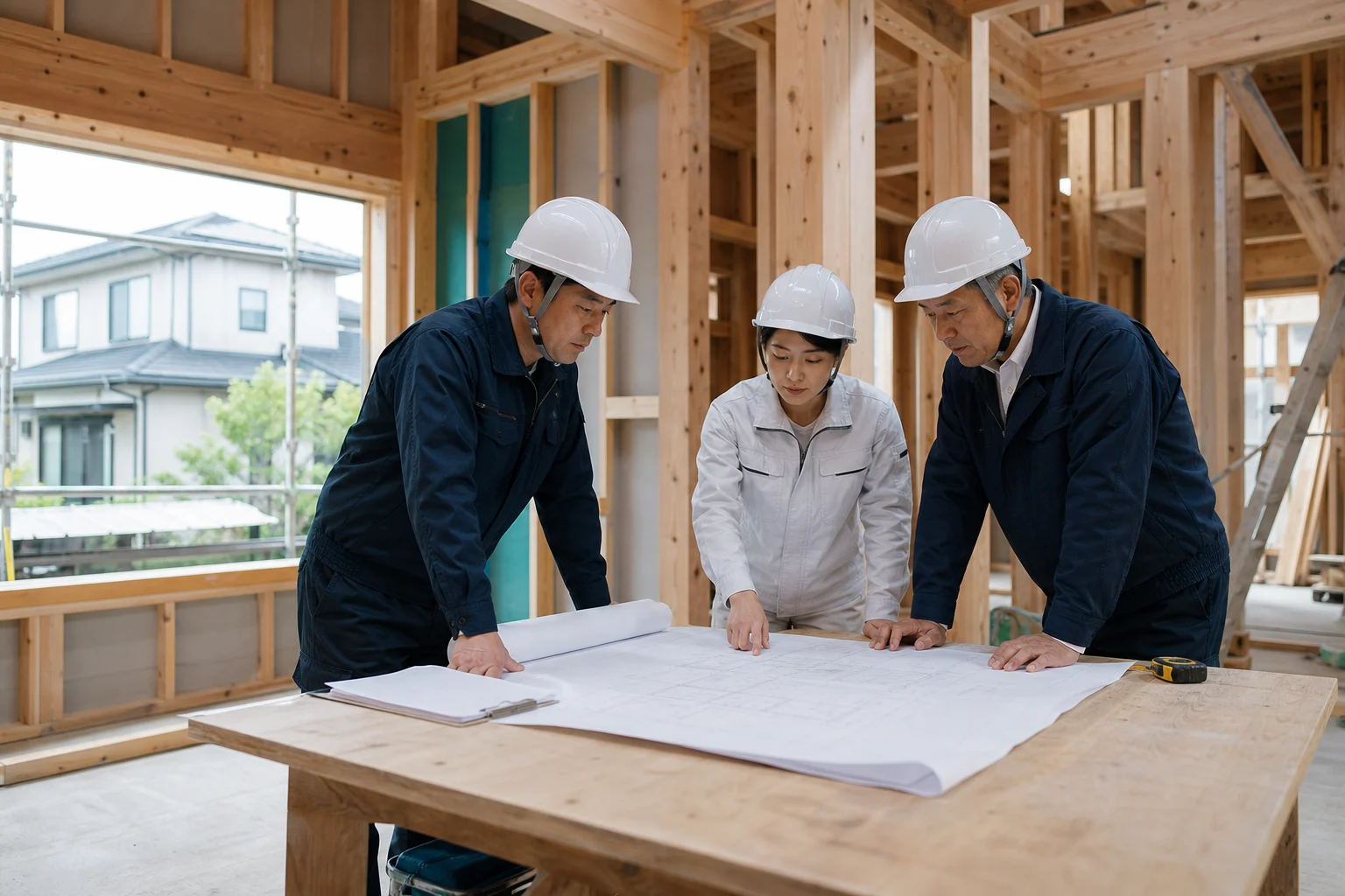 注文住宅会社のM&Aで未成工事と設計図を確認する現場責任者・建築士・会社経営者