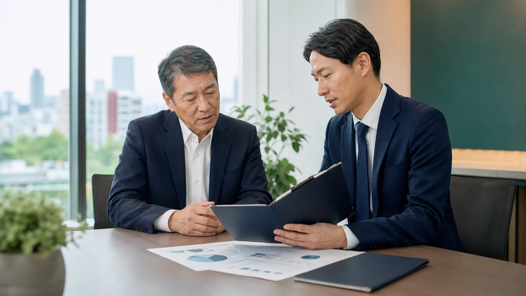大宮周辺の会社の将来についてM&Aアドバイザーと相談する経営者